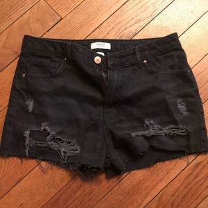 forever 21 black distressed high waist jean shorts